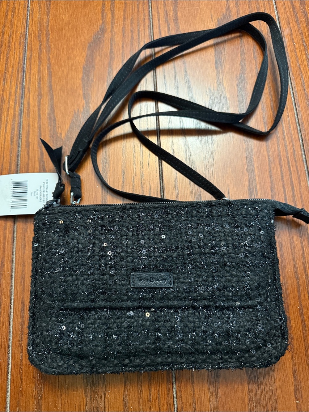 NWT Vera Bradley Black Sequin RFID Wallet Crossbody